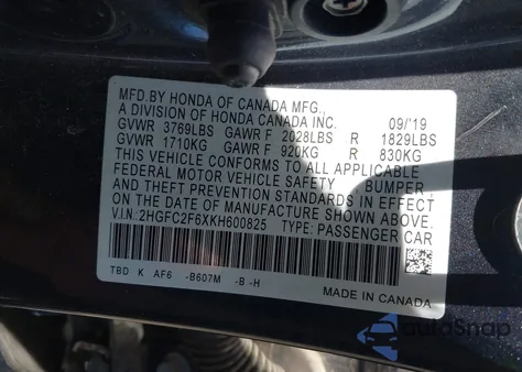 2019 Honda Civic Lx из США, поврежденный, VIN 2HGFC2F6XKH600825